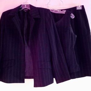 KASPER 3PC SKIRT SUIT Jacket Vest & Skirt Pinstriped Blue & White Size 6P